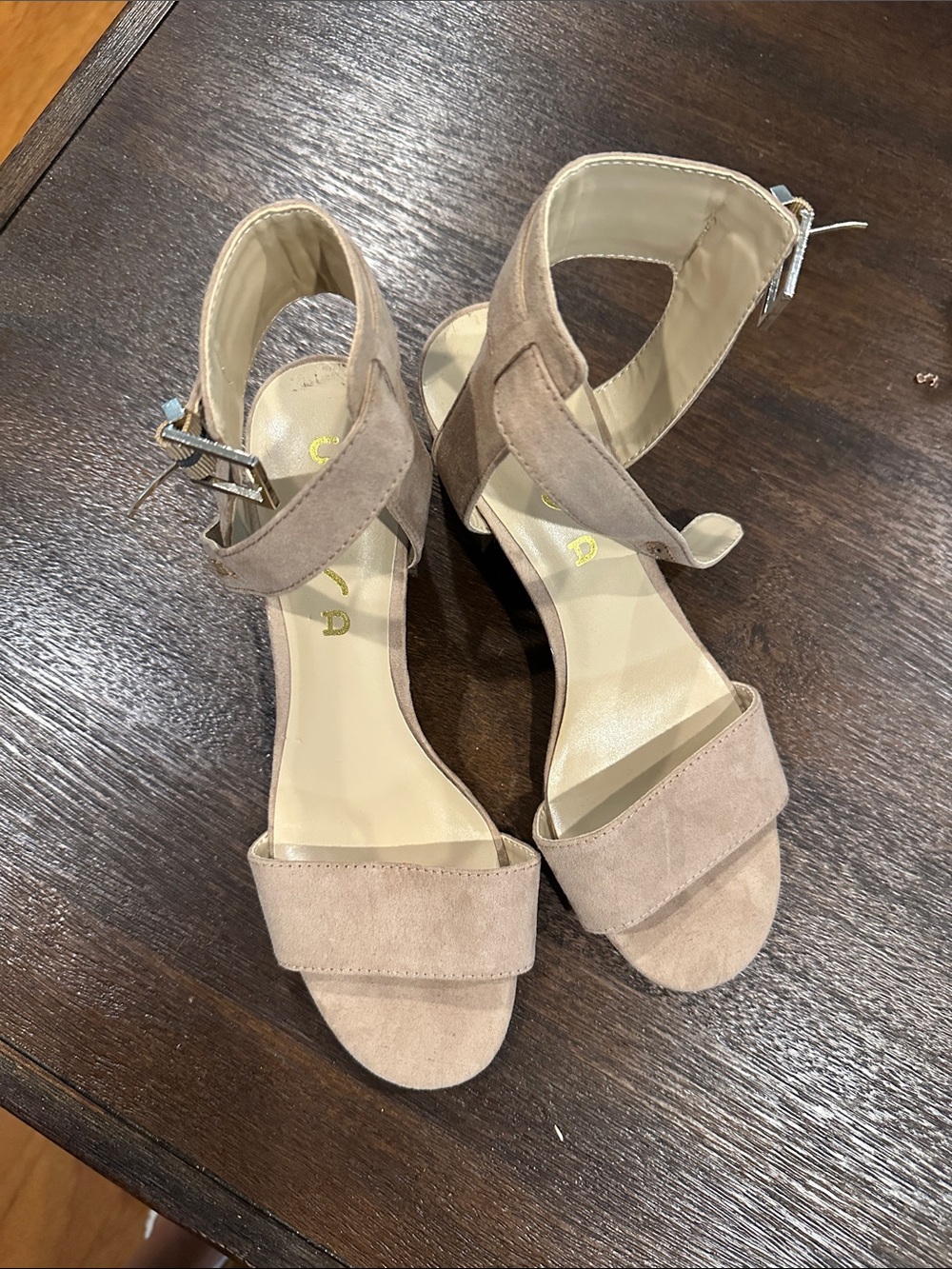 Unisa Taupe Suede Ankle-Strap Block Heels